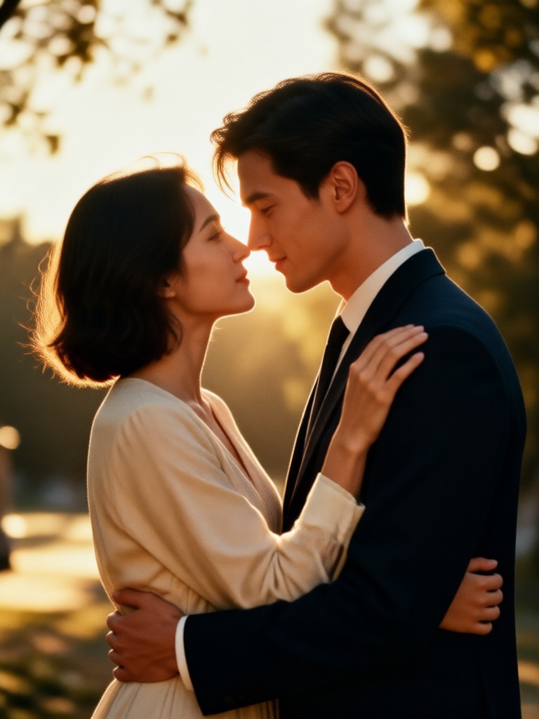Intimate close-up with soft focus and fine film grain