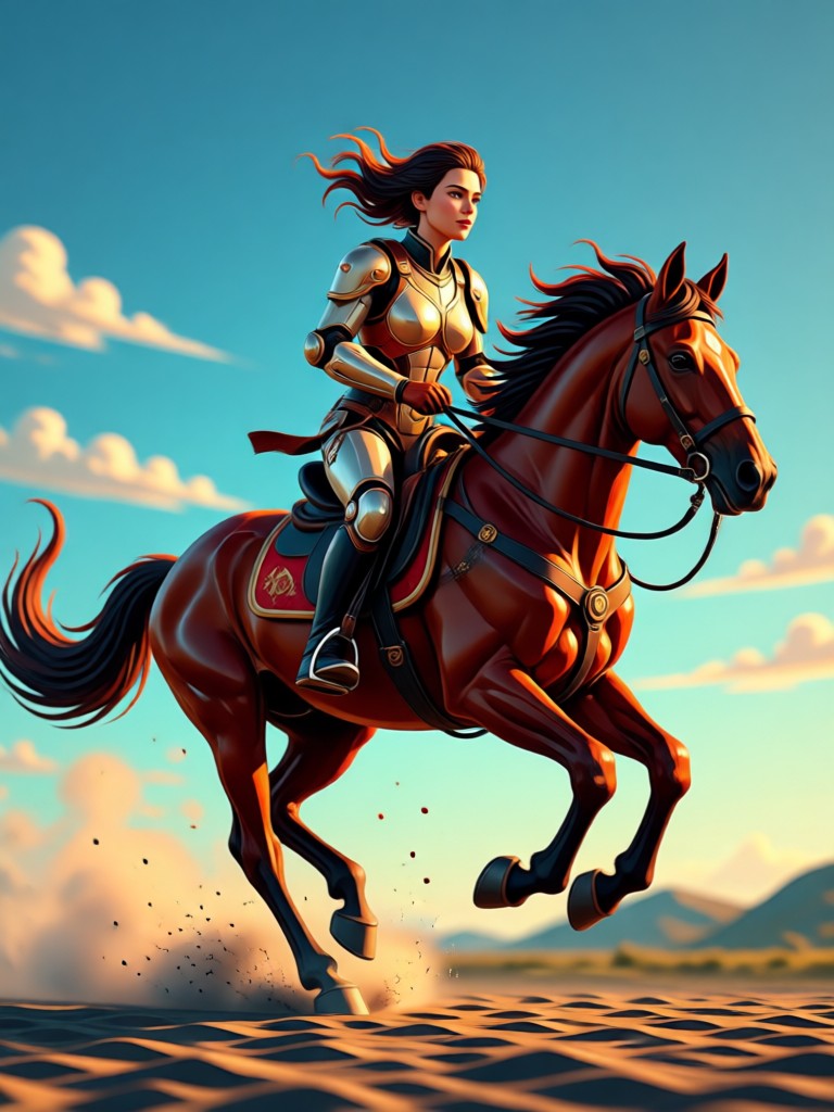 Fantasy knight horse riding AI video
