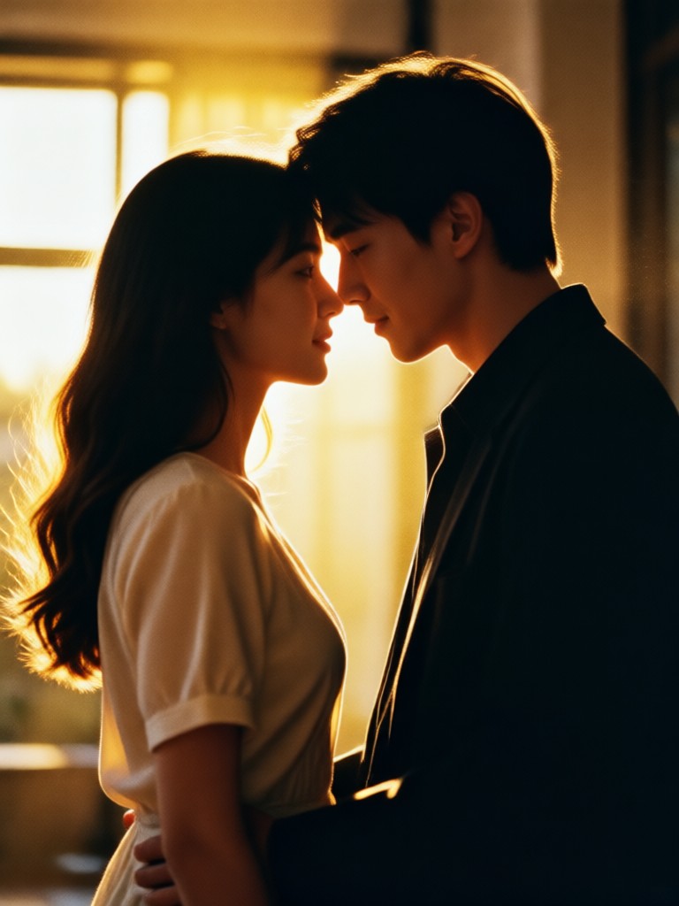 Couple in coffee shop with warm Kodachrome film filter