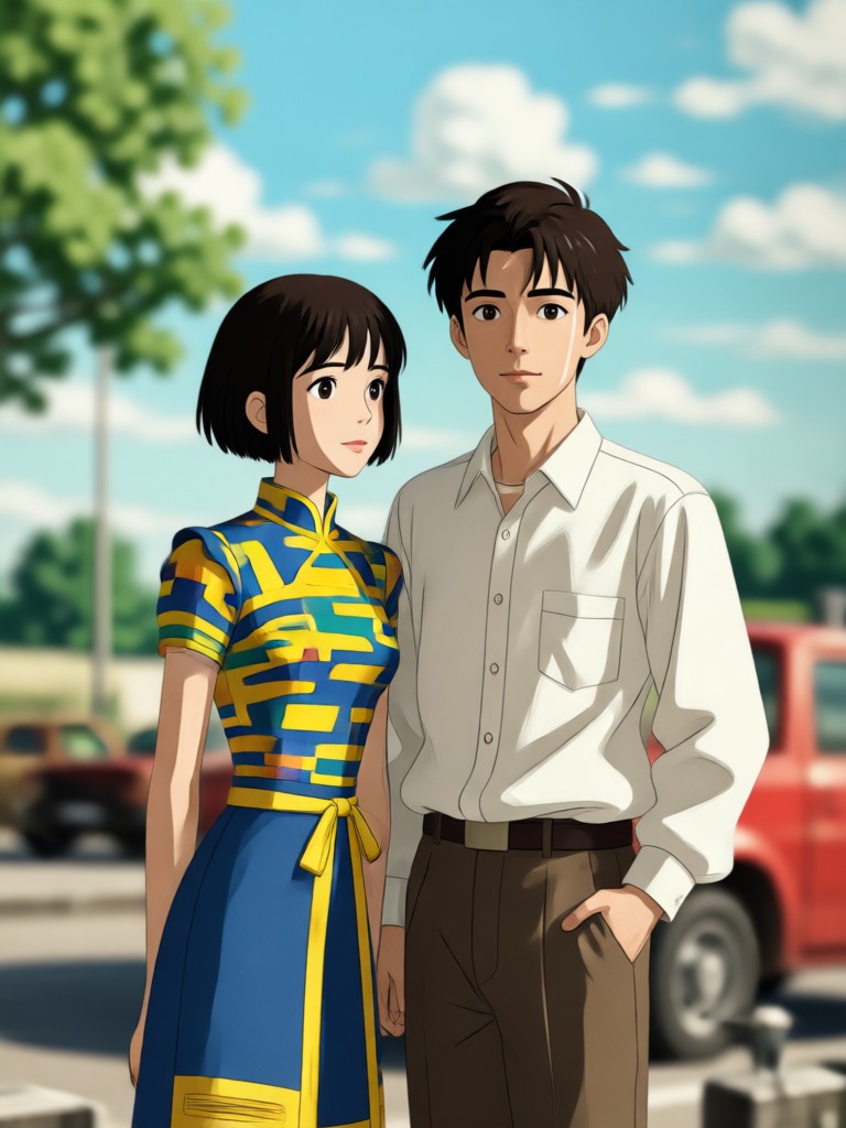 Ghibli couple photo in a forest with Totoro
