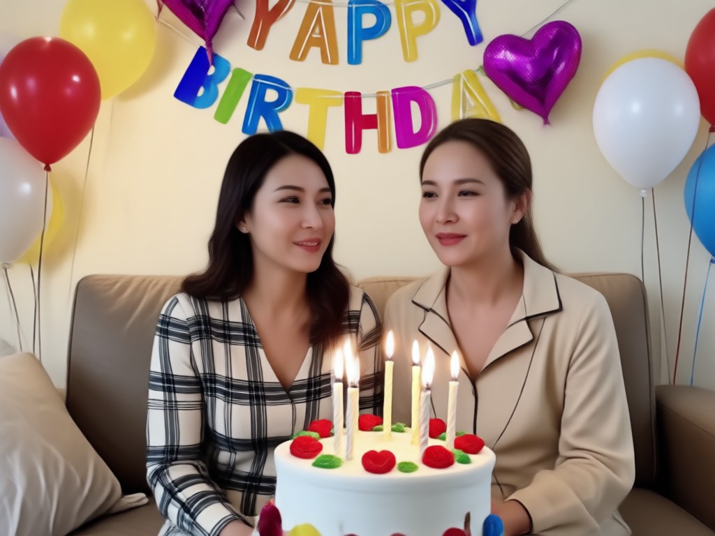 Wife watching birthday video on phone