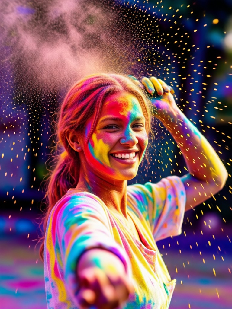 Before and after AI Holi photo editing example