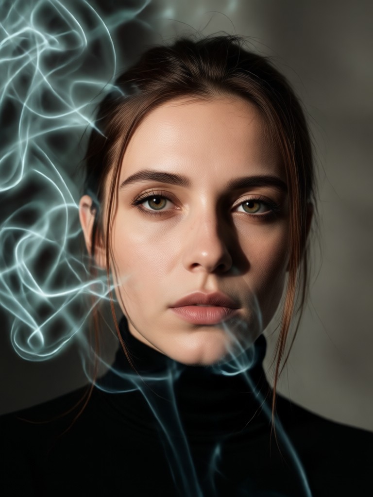 Portrait with golden hour smoke and light rays