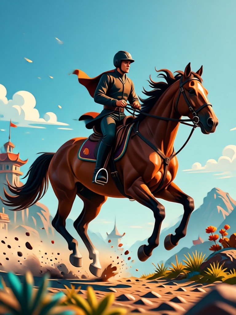 Fantasy-KI-Reiten mit leuchtendem Einhorn-Horn