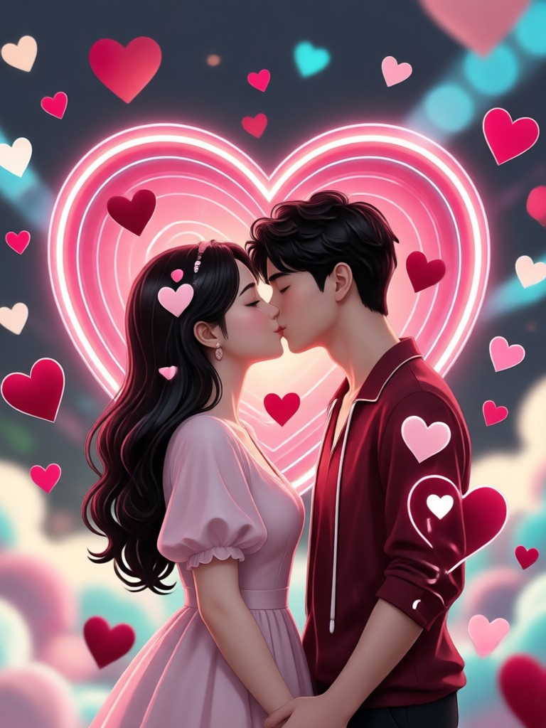 Anime style Valentine's Day kiss animation
