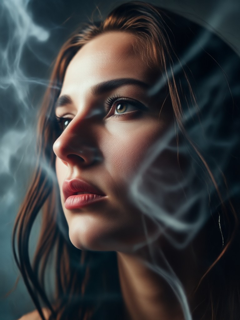 Dramatic close-up with wisps of smoke