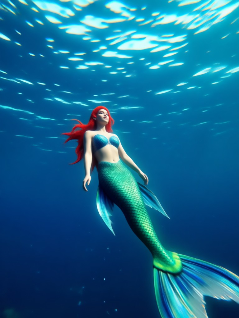 AI mermaid effect in ocean backdrop