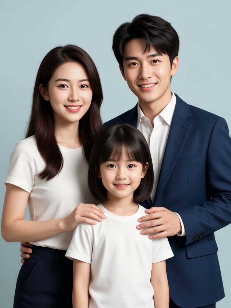 시네마틱한 극적인 조명이 돋보이는 가족 초상화