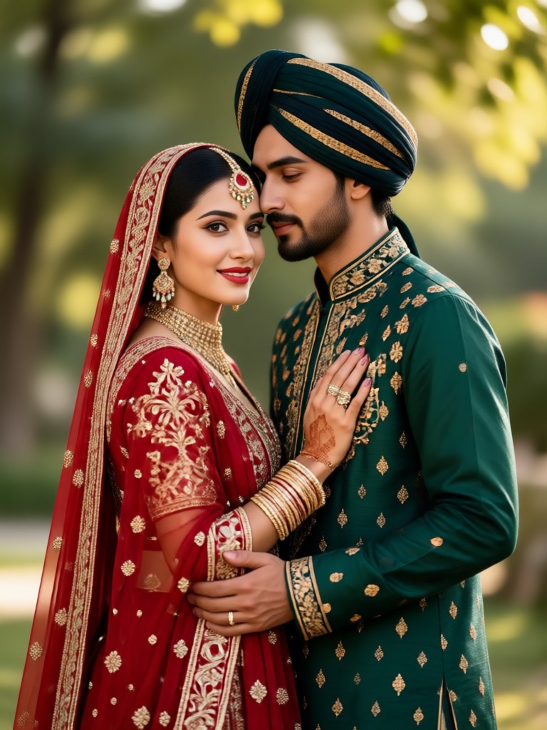 Traditional Pakistani engagement portrait with jewelry
