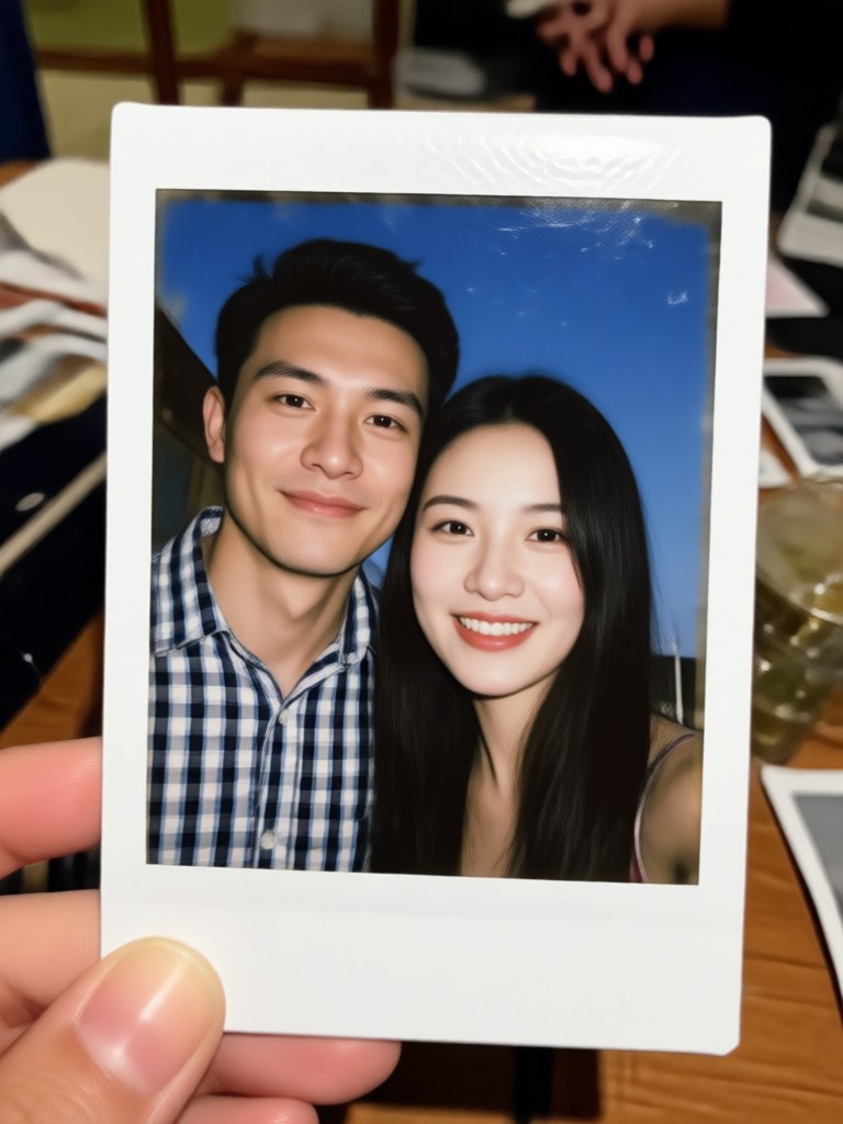 Classic white border Polaroid studio portrait