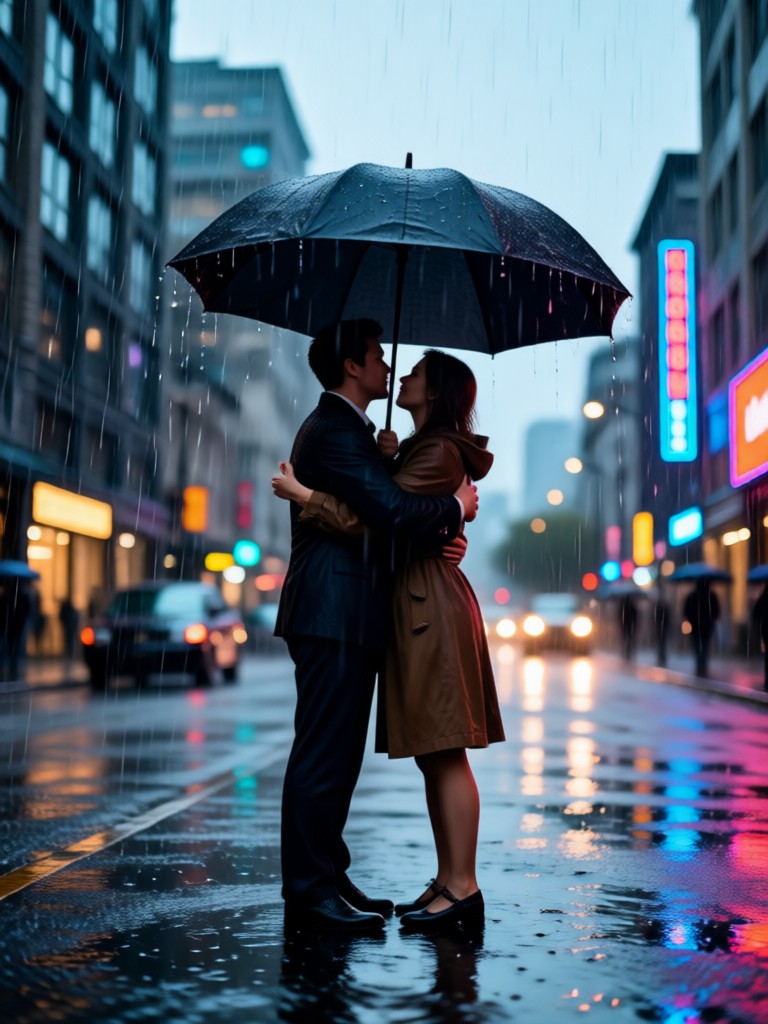 Military homecoming hug in the rain AI generated