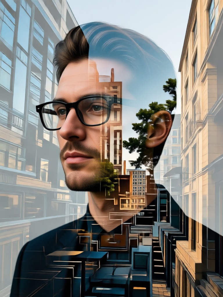 Creative blend of portrait and geometric lines