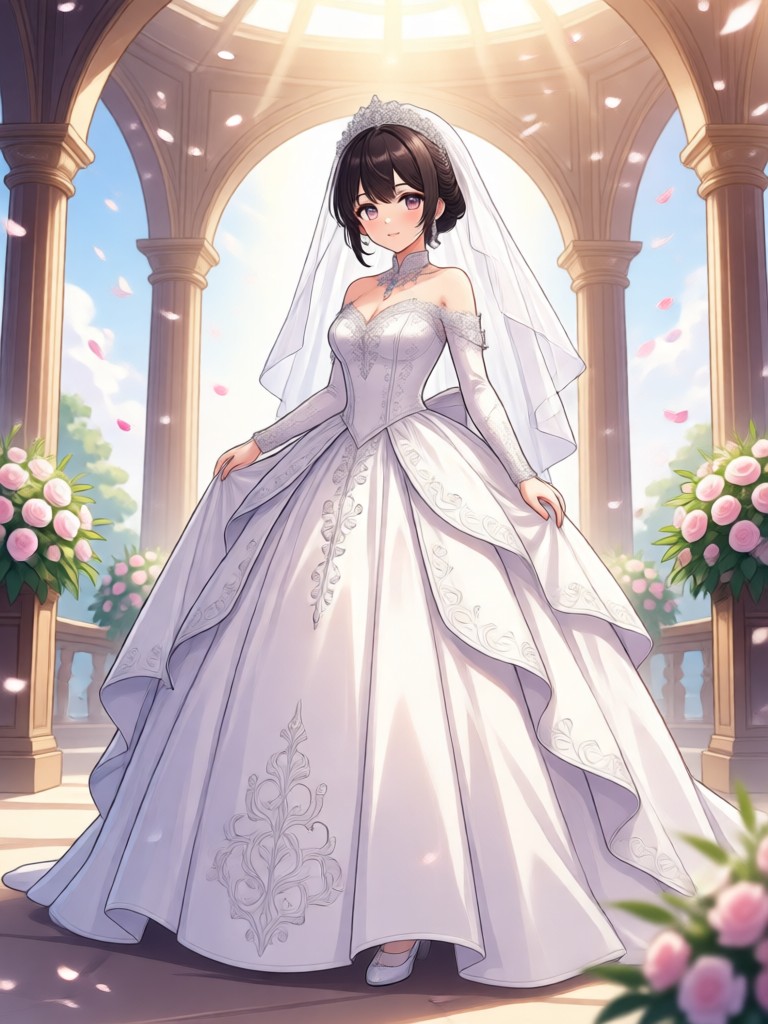 Gothic anime bride with dark wedding dress