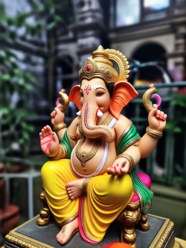 Murti de Ganesha con ojos parpadeantes en vídeo con IA