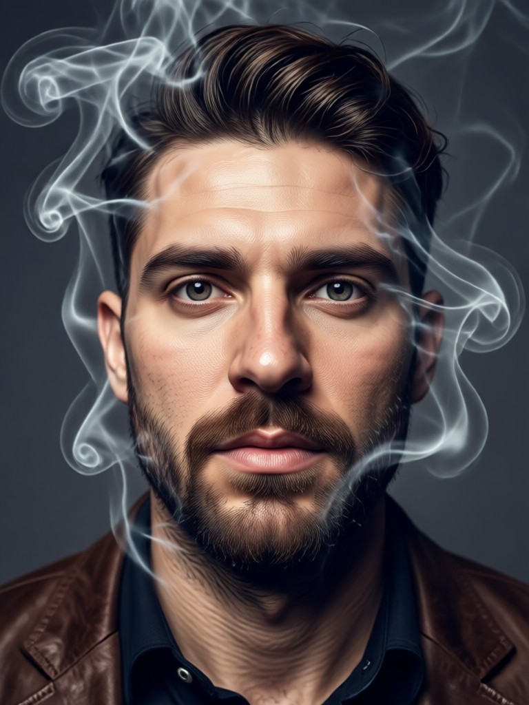 billowing smoke background for male model