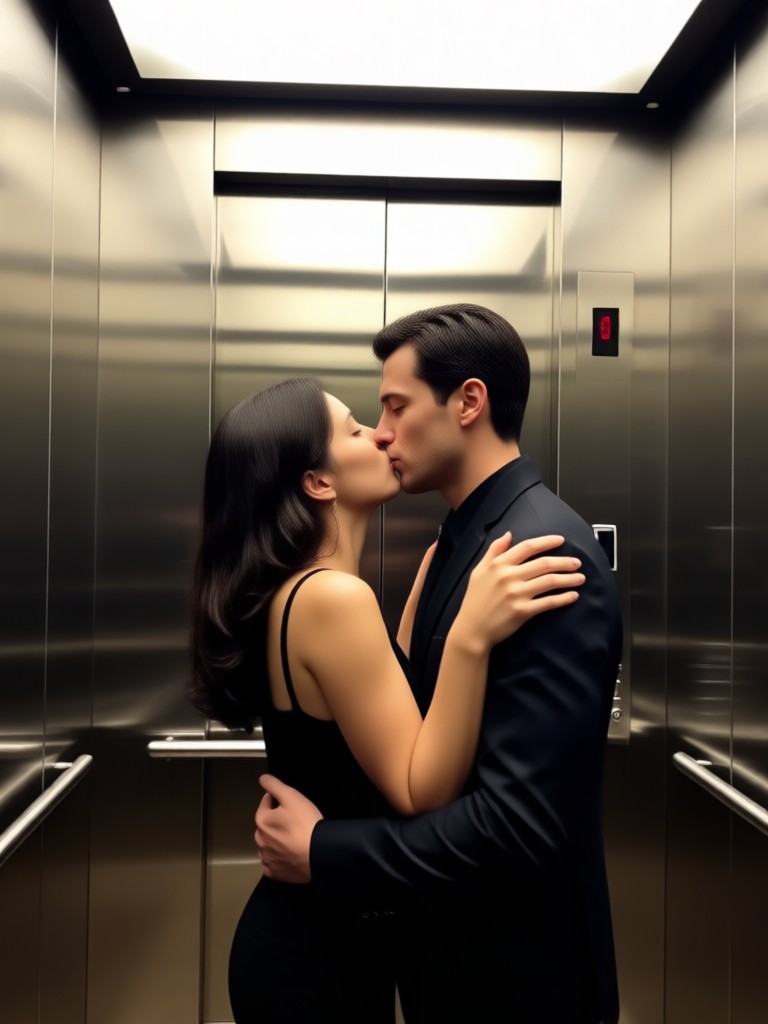 AI generated romantic moment in elevator