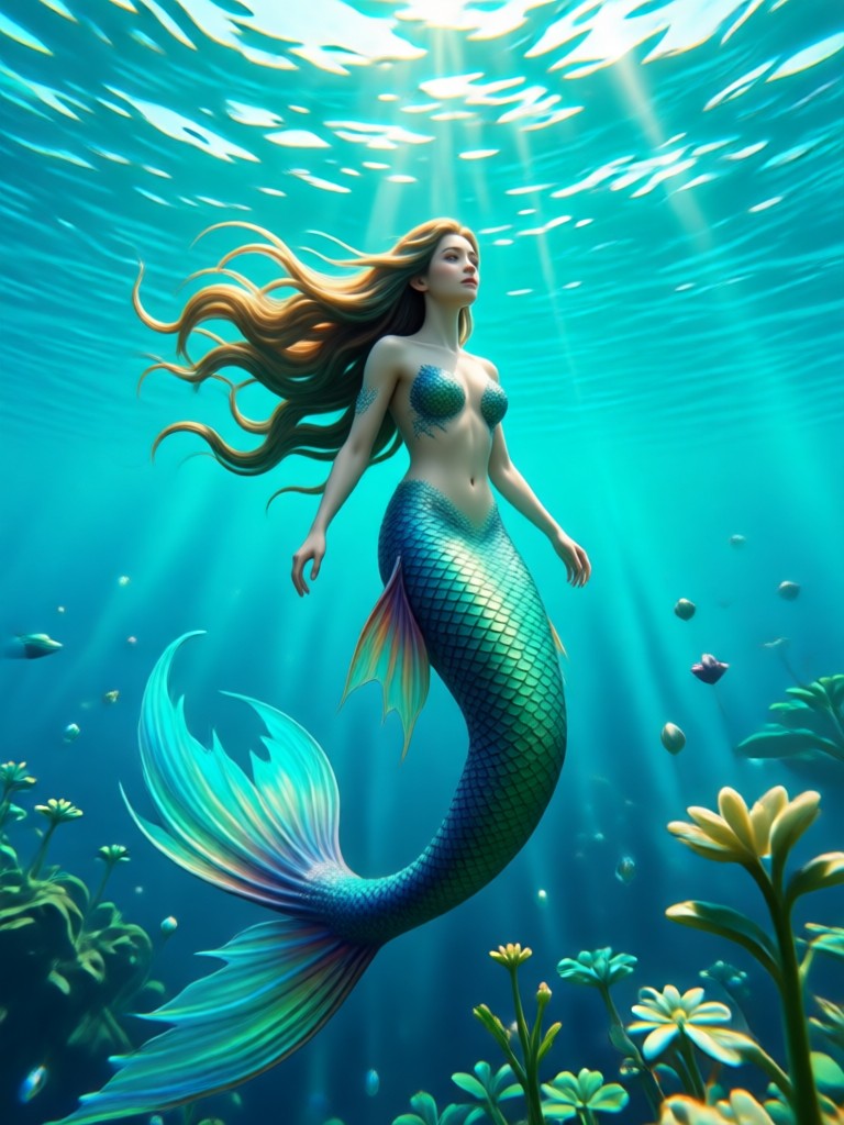 Transformación de retrato realista a una sirena detallada