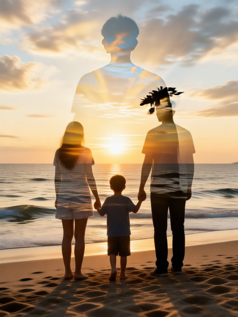 Generational photo blended with old letters