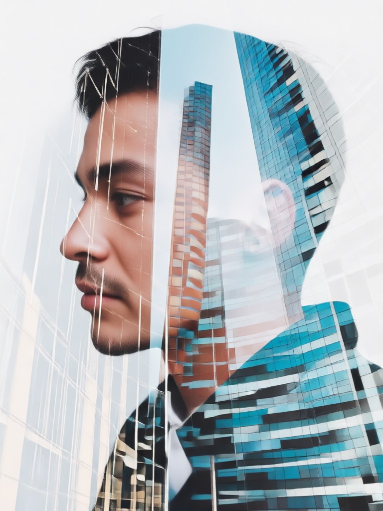 Double exposure effect with ocean waves over a face