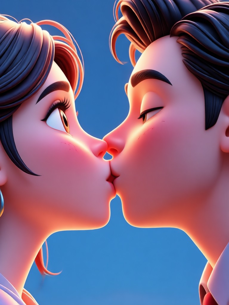 Romantic slow motion kiss AI video
