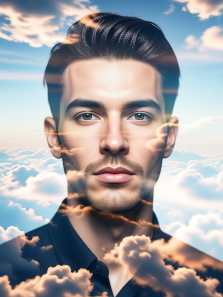 Künstlerische Verschmelzung mit geometrischen Wolkenmustern