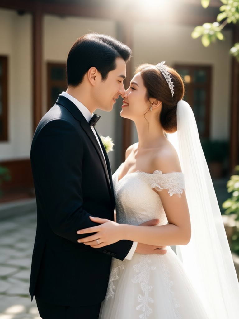 Simple and intimate backyard AI wedding photo