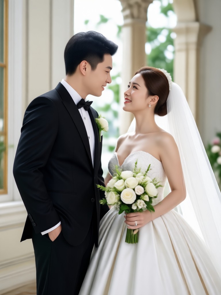 Romantic AI wedding photo with flower petals