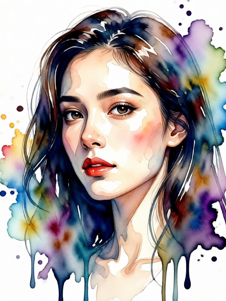 표현적인 수채화 물감 튐이 있는 역동적인 인물화