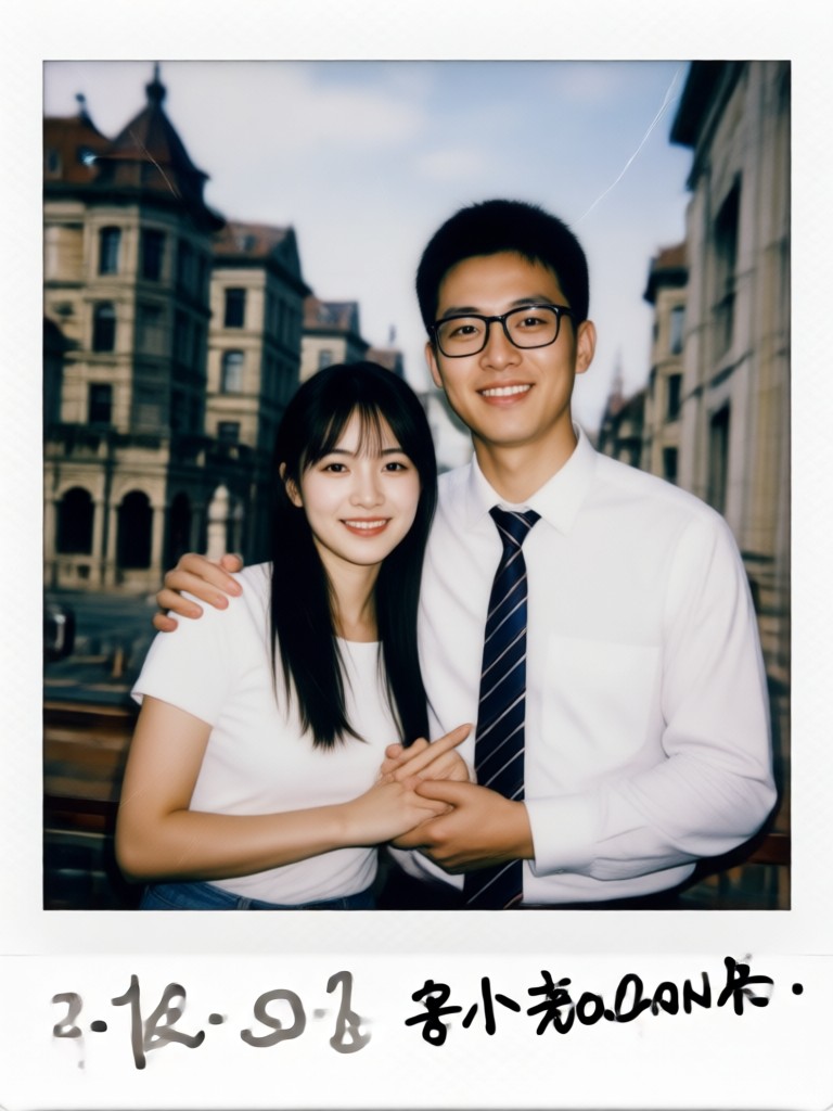 해변 석양 애니버서리 폴라로이드 커플 사진