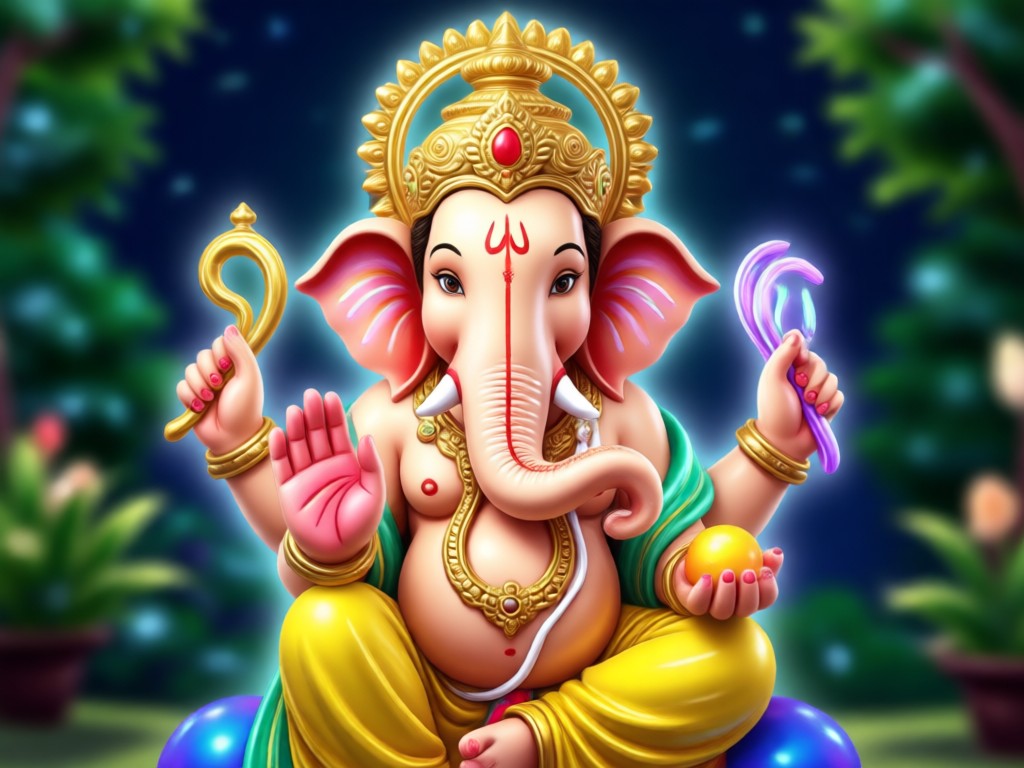 Ganesh idol with festive flower petal effect
