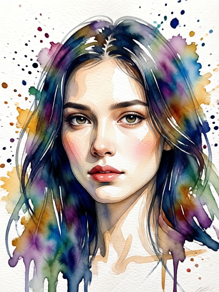 Fantasy watercolor portrait with ethereal lighting and glow