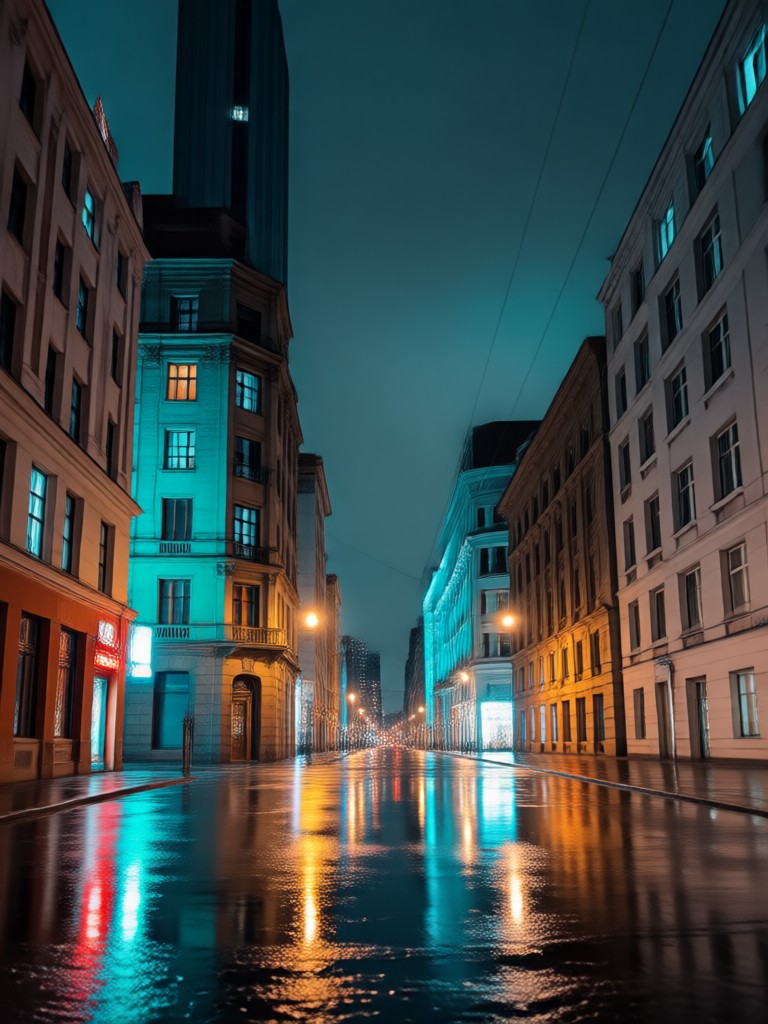 Warm glow from a cafe in a rainy alley