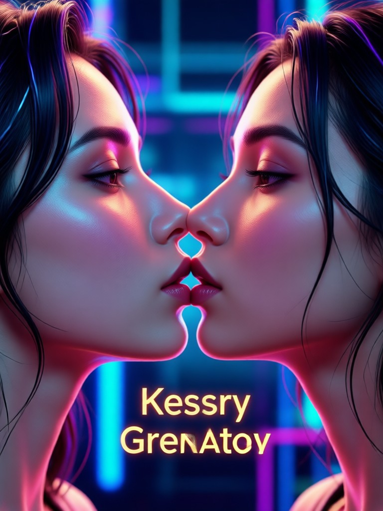 Romantic AI kiss with glowing heart overlay effect