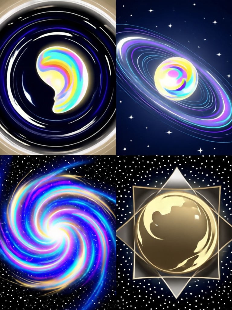 Cosmic grid with nebula, planets, stars, and a black hole