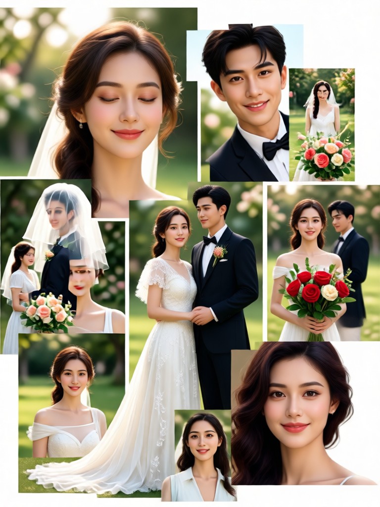 Romantic multi photo wedding collage with heart shape