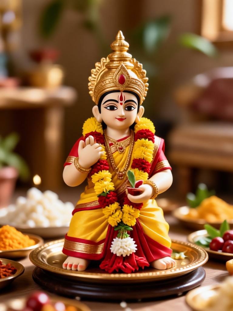 Mobile App, die die Erstellung eines Varalakshmi-Vratham-KI-Porträts zeigt