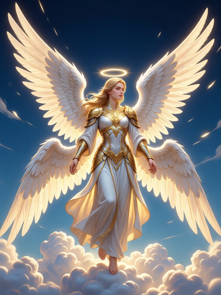 Angel with floral crown and vine wrapped wings
