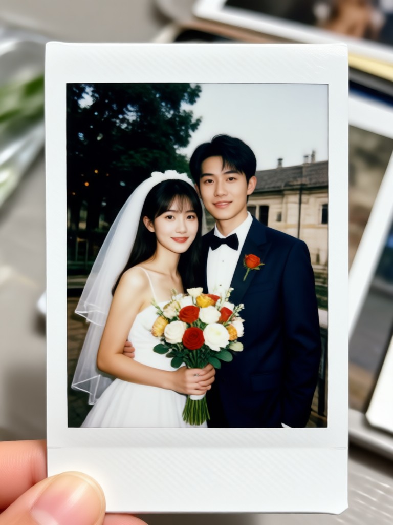 AI wedding film frame with light leak effect