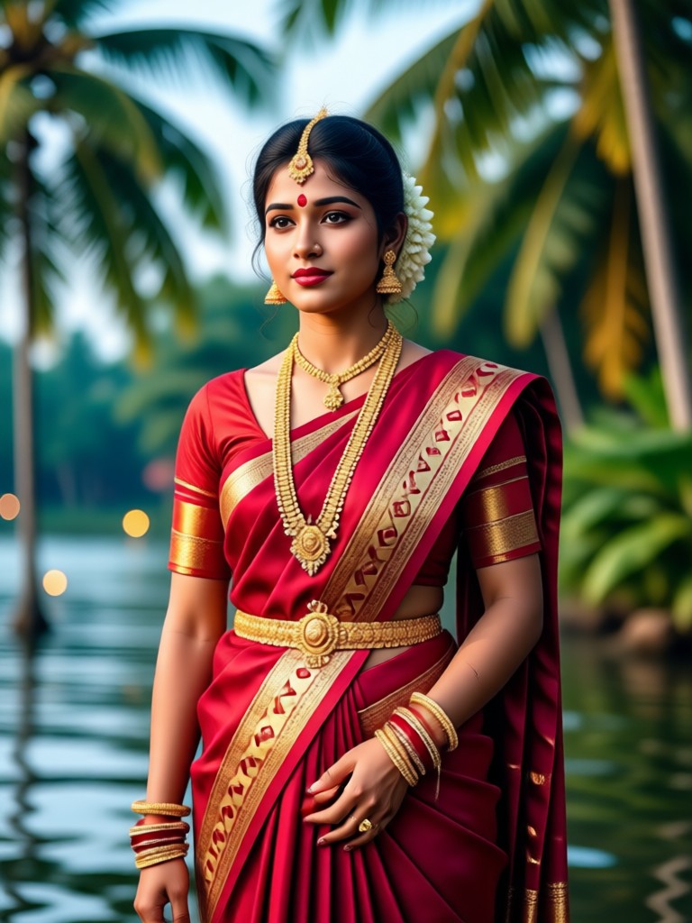 Children in traditional Kerala pattu pavada AI edit