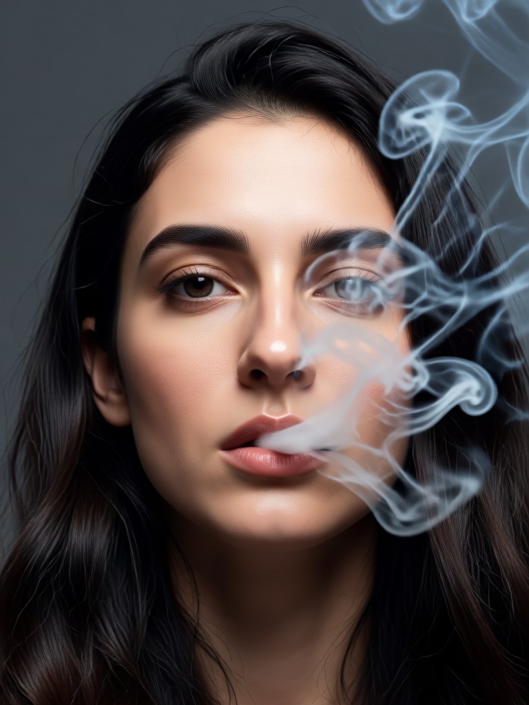 Black and white photo with ethereal smoke background