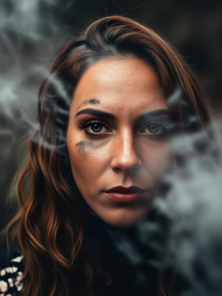 Retrato ahumado con iluminación cinematográfica azul
