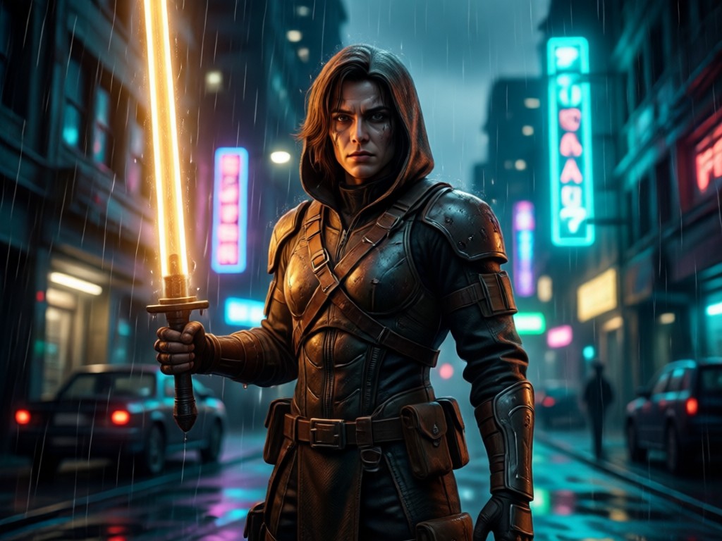 AI cinematic lighting effects on character photo