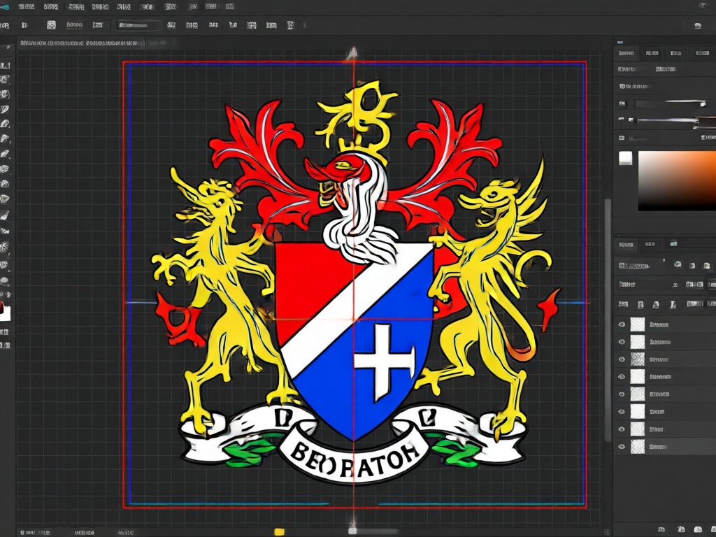 Finished coat of arms with scroll, motto, and ornate border