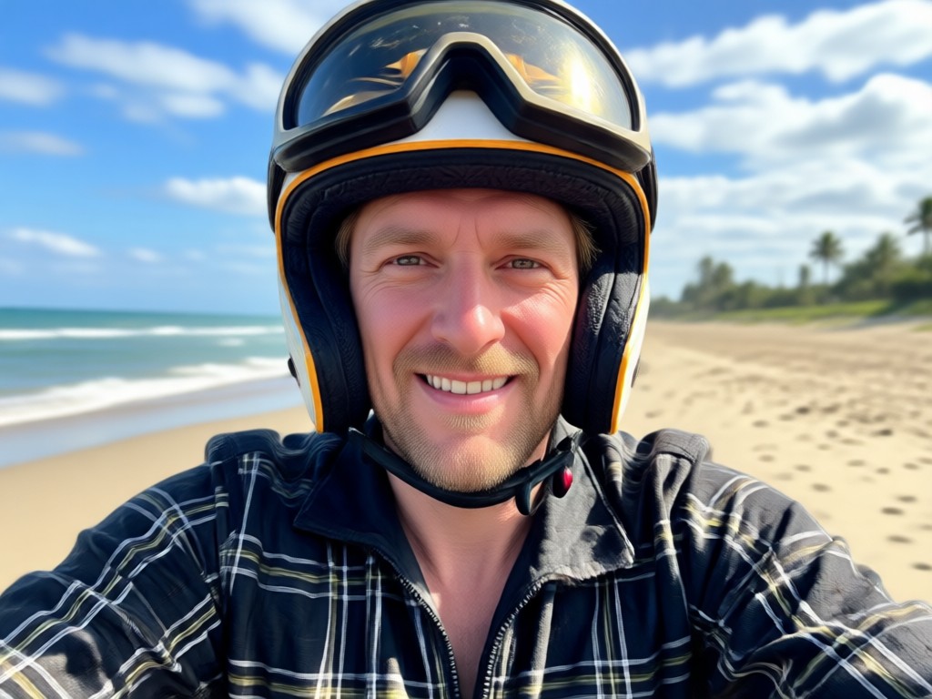 Comparison of photorealistic and stylized AI beach motorcycle portraits