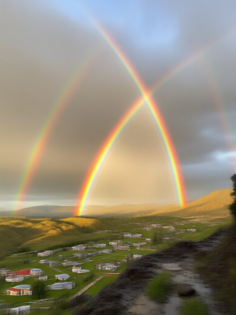 Fantasy rainbow overlay on a forest path