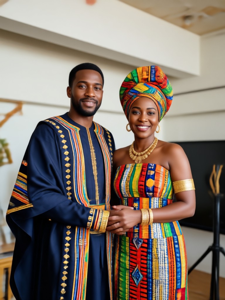 Couple in mudcloth patterns AI generated photo