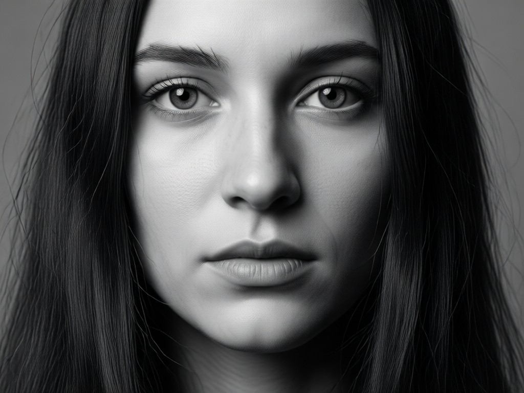AI black and white portrait showing detailed tone mapping
