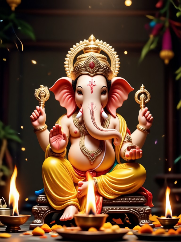 AI Aarti effect on vintage Ganesha statue