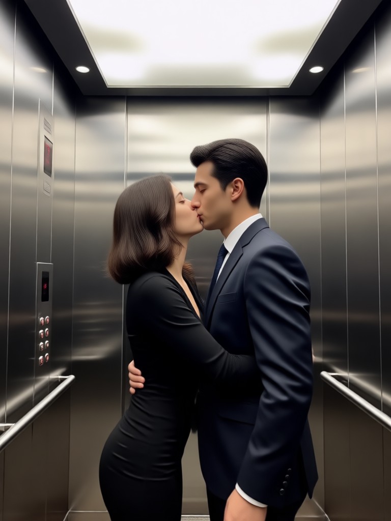 Secret elevator kiss video generator cinematic example
