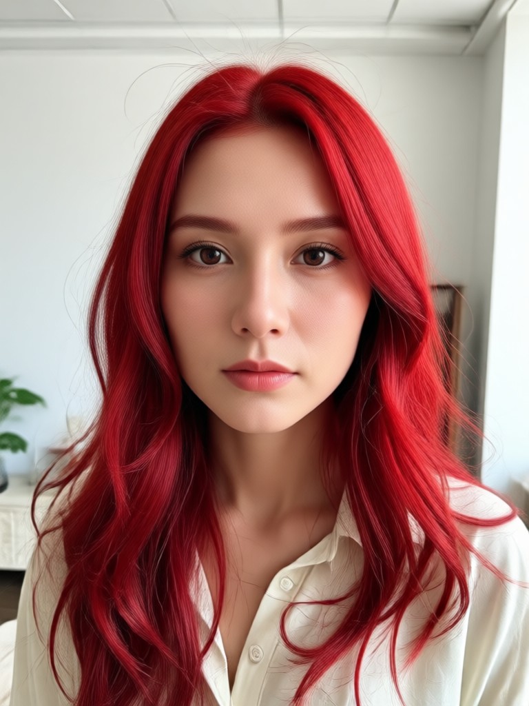 Fantasy character with neon red hair filter effect
